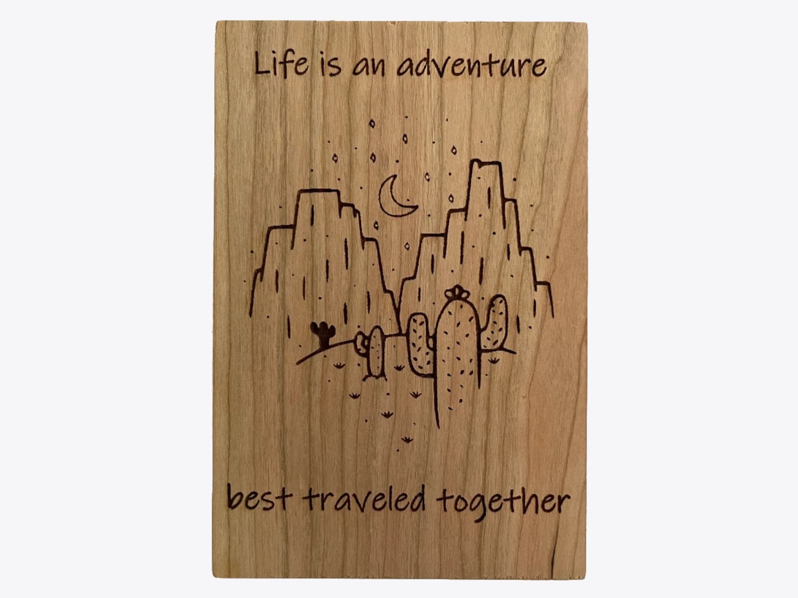 Laser engraved, wooden card - Life is an adventure best traveled together design.
